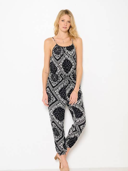 Black Bandara Jumpsuit Wiht Drawstring - 26484R for wholesale on Faire