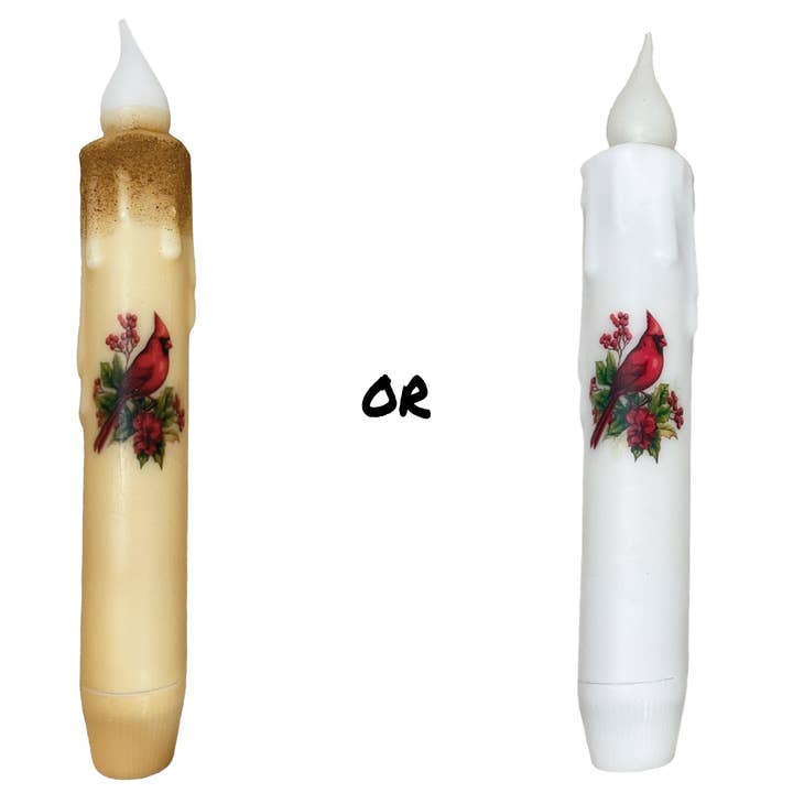Small Town Dusk - Wholesale Flameless Candle - Red Cardinal Bird LED Battery Operated Timer Taper Candles