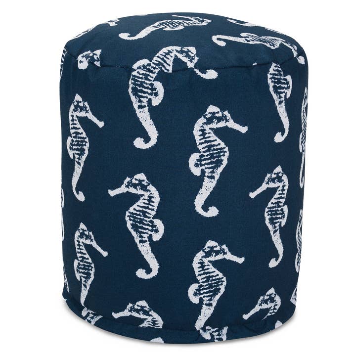 Majestic Home Goods Navy Sea Horse Pouf for wholesale by Majestic Home Goods