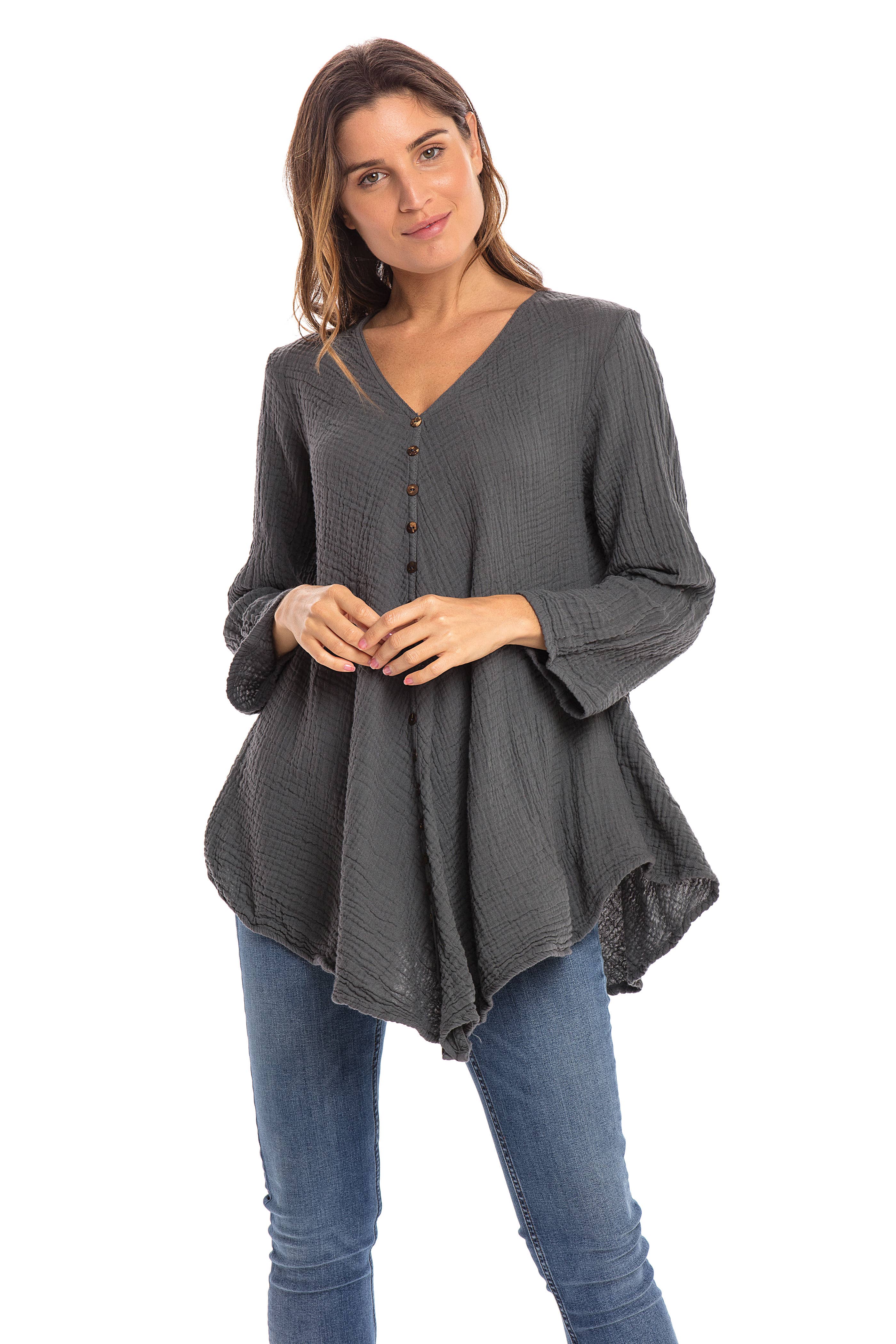 Nusantara Inc. - Wholesale Blouse - Women's - Thai Cotton Button Front Top-0482716