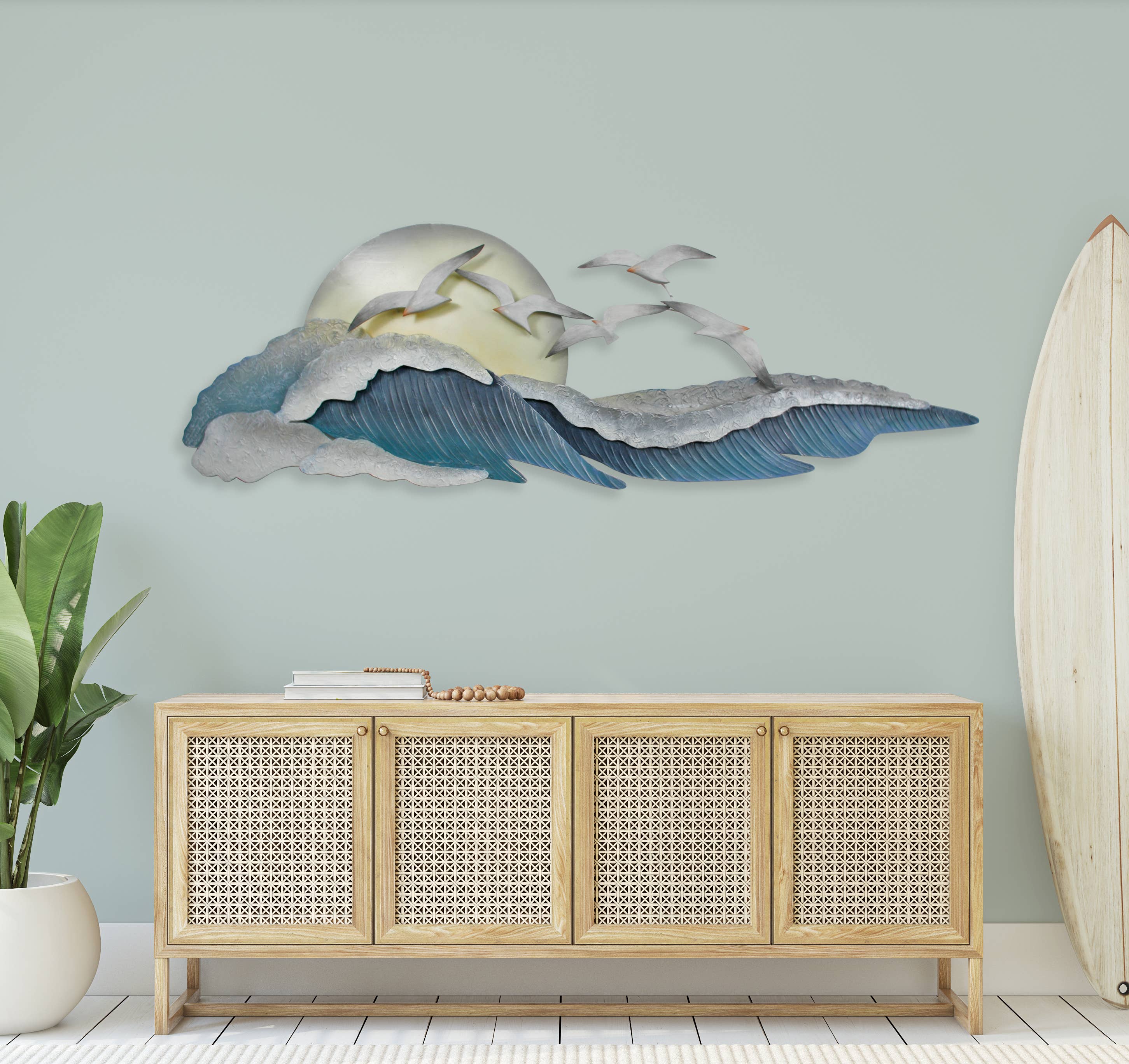 T.I. Design - Wholesale Sculpture - Hand-Crafted Seagull Waves Metal Wall Sculpture1