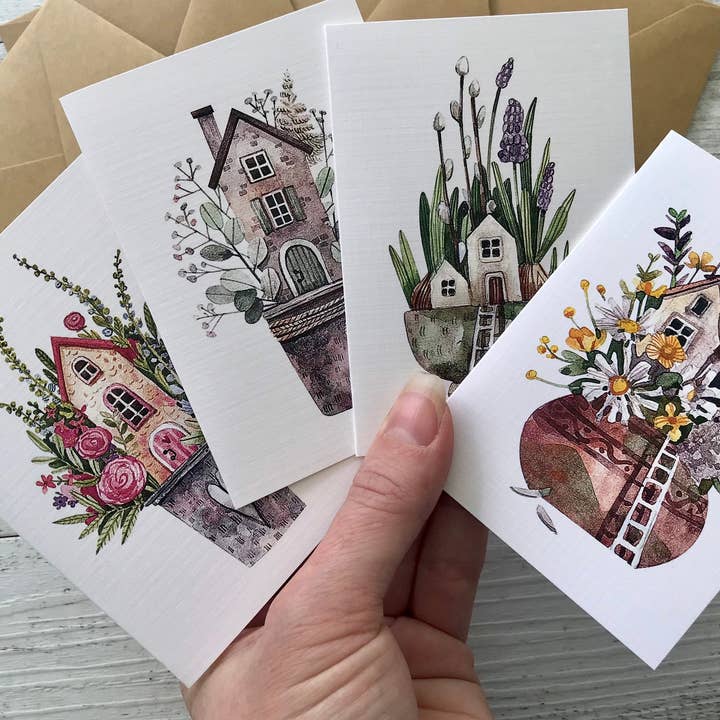 Scattered Seed Co - Wholesale Everyday greeting card - Mouse's HOUSE Mini cards set of 4 - 2 different sets6
