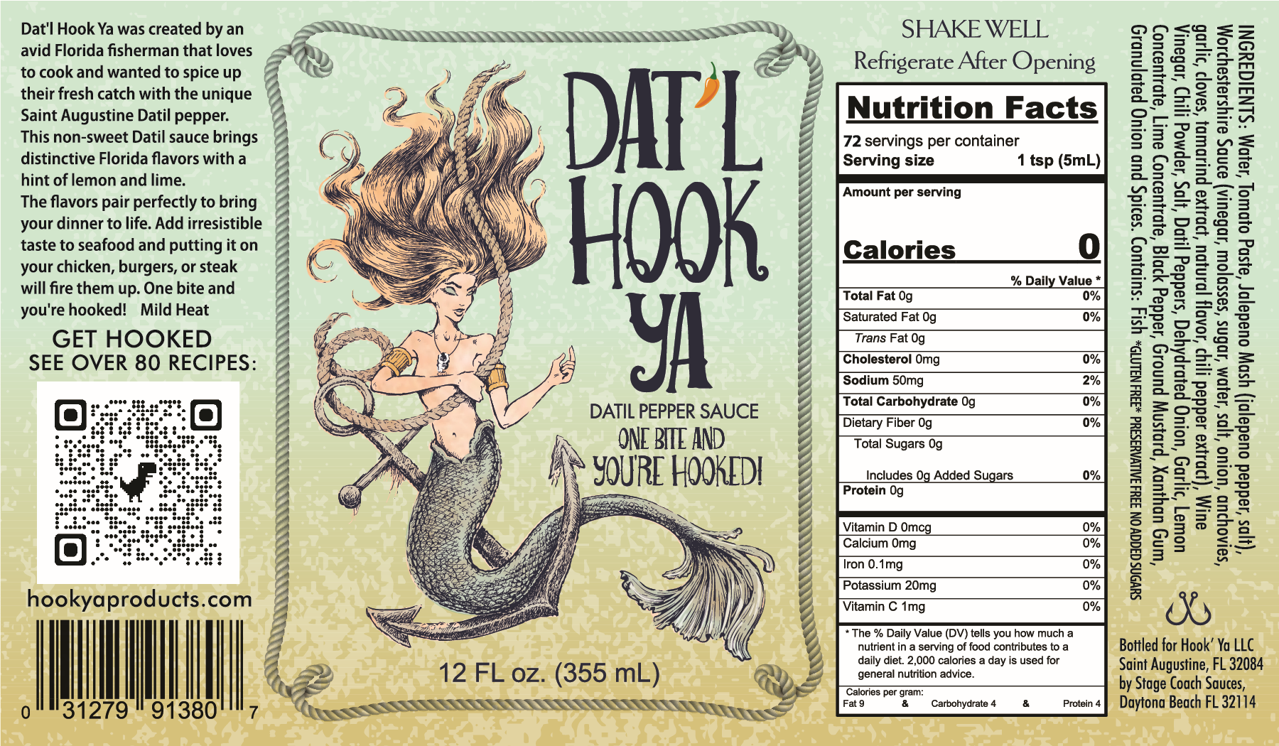 Hook'Ya - Wholesale Hot Sauce - Dat'l Hook Ya Sauce- 12oz Datil Pepper Sauce Sugar Free1