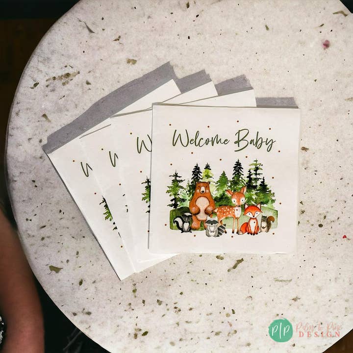 Palm to Pine Design - Wholesale Disposable Napkin - Woodland Baby Shower Napkins, Woodland Party Tableware5
