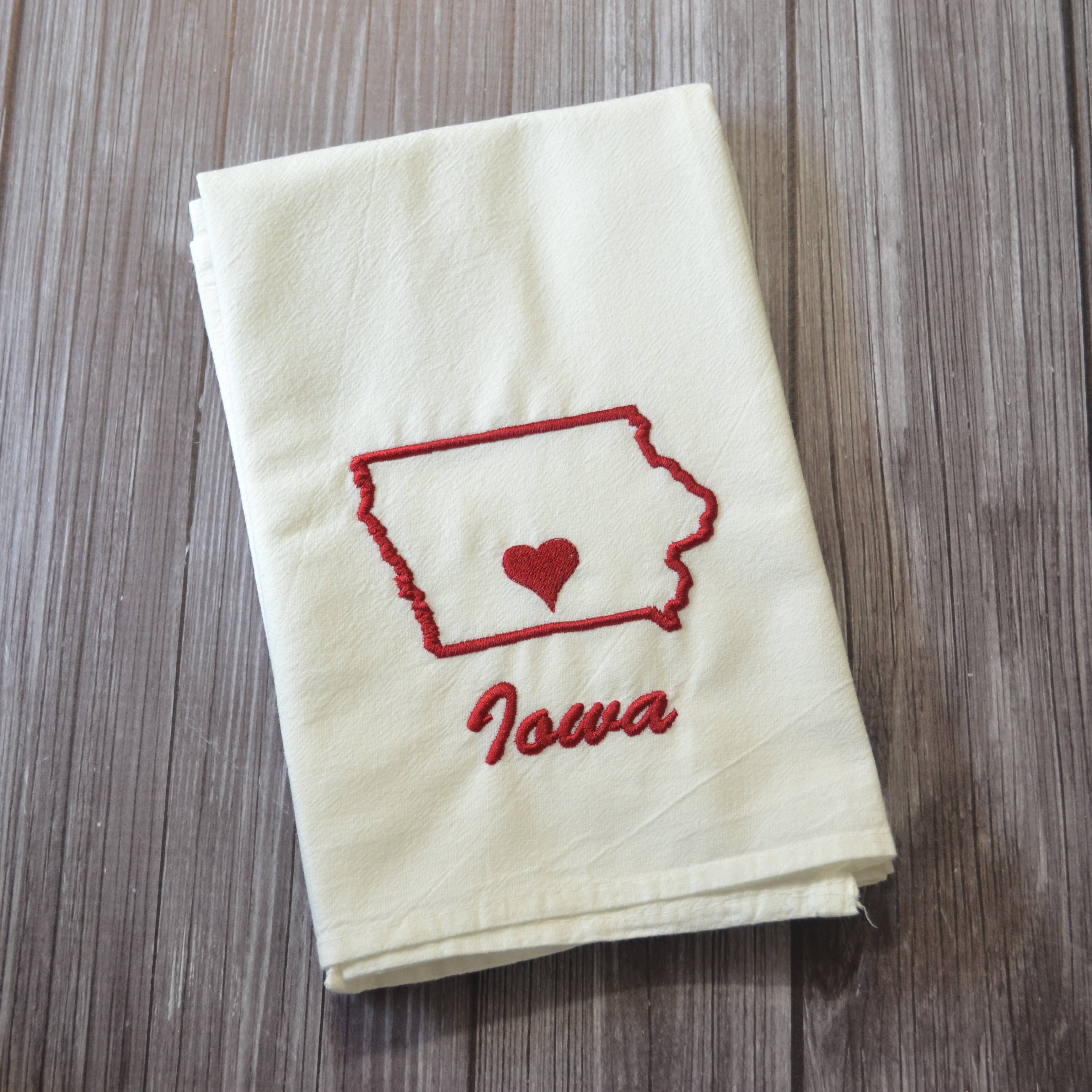 SewMuchMoreStore - Wholesale Tea Towel - State Tea Towel - Red - Embroidered Floursack Towel22