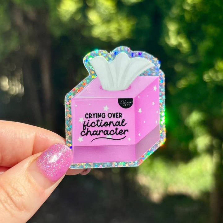 Crying Over Fictional Characters Tissue Box Glitter Sticker for wholesale by Awfullynerdy.co