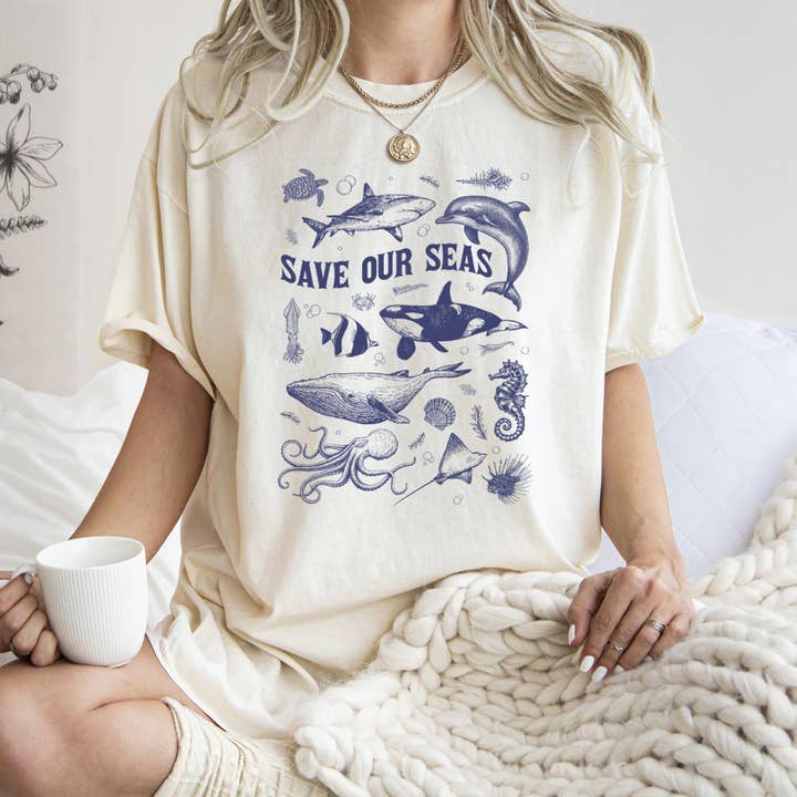 Save Our Seas, camiseta vintage Comfort Colors, camiseta Ocean Life, Nature, camiseta Comfort Colors para venta al por mayor de Refinery Number One LLC