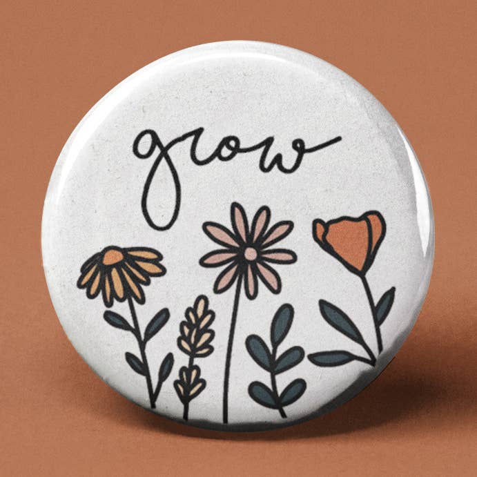 Grow Flower Pinback Button for wholesale by The Pin Pal Club