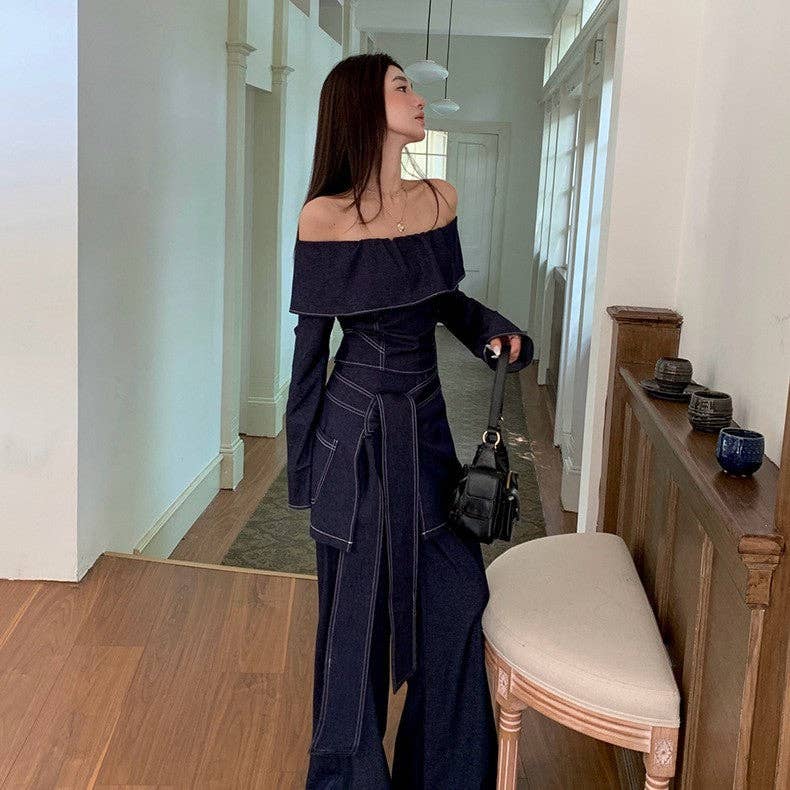 Marayn – wholesale Top & pants set (NOT Loungewear) – Women's – Retro Cowgirl Chic OffShoulder Top  WideLeg Set19