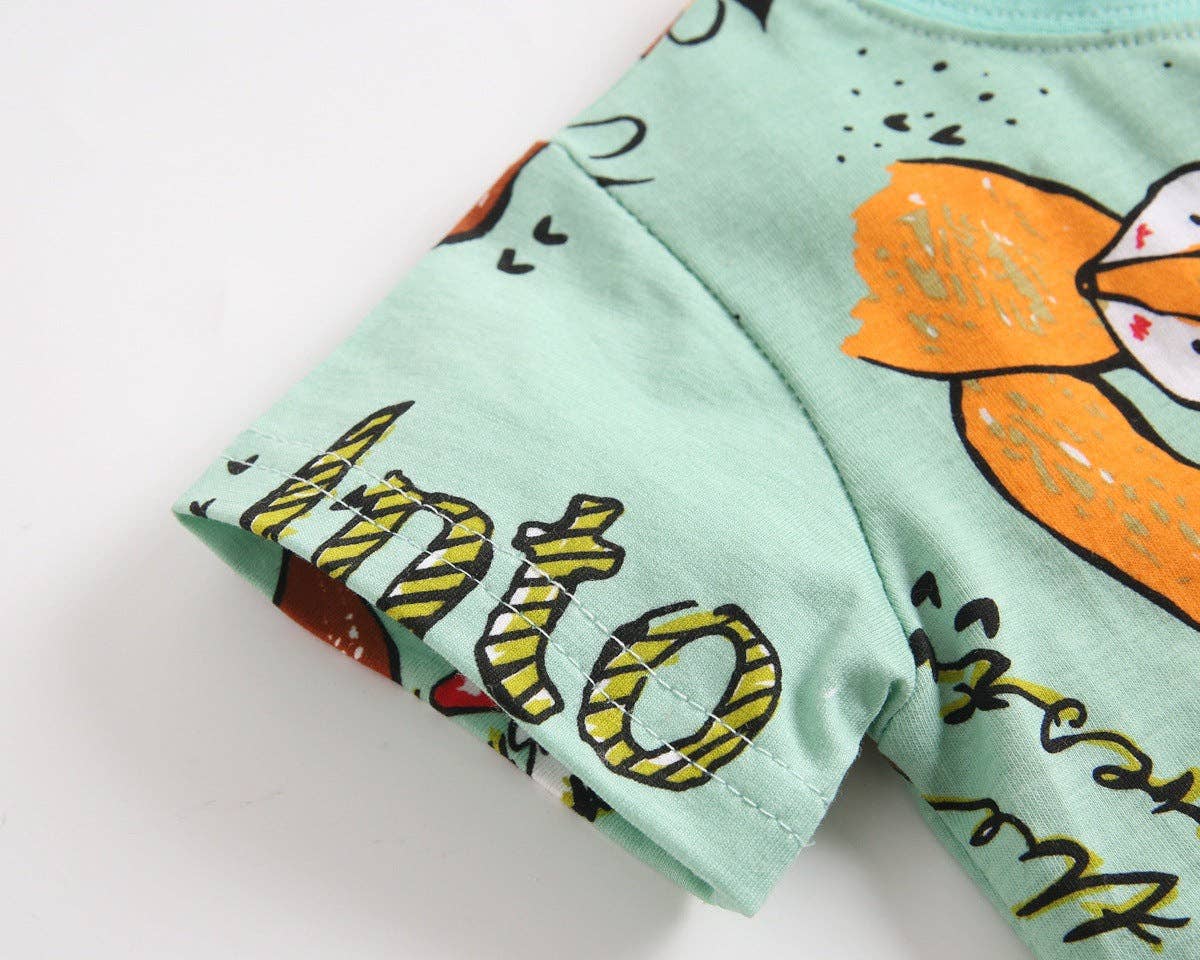 Green Baby Boy Animal Print Short-Sleeved Top Combo Solid Color Shorts Sets In Summer for wholesale on Faire4