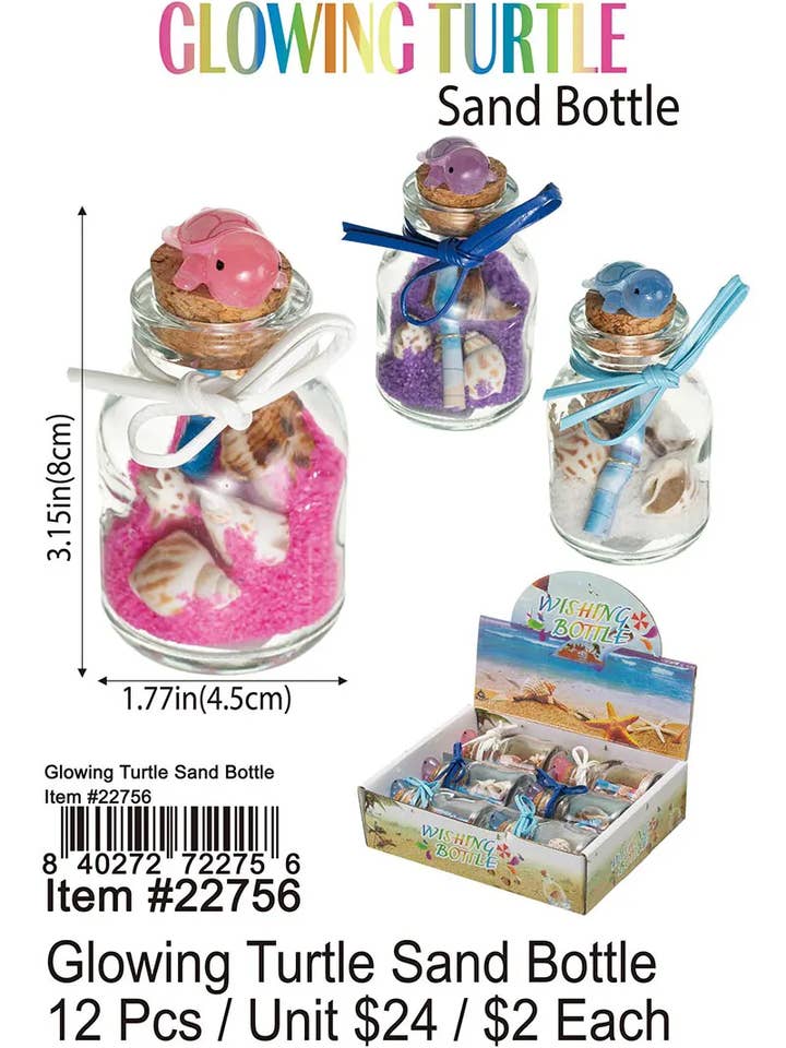 Glowing Turtle Sand Bottle . for wholesale by Puka Creations