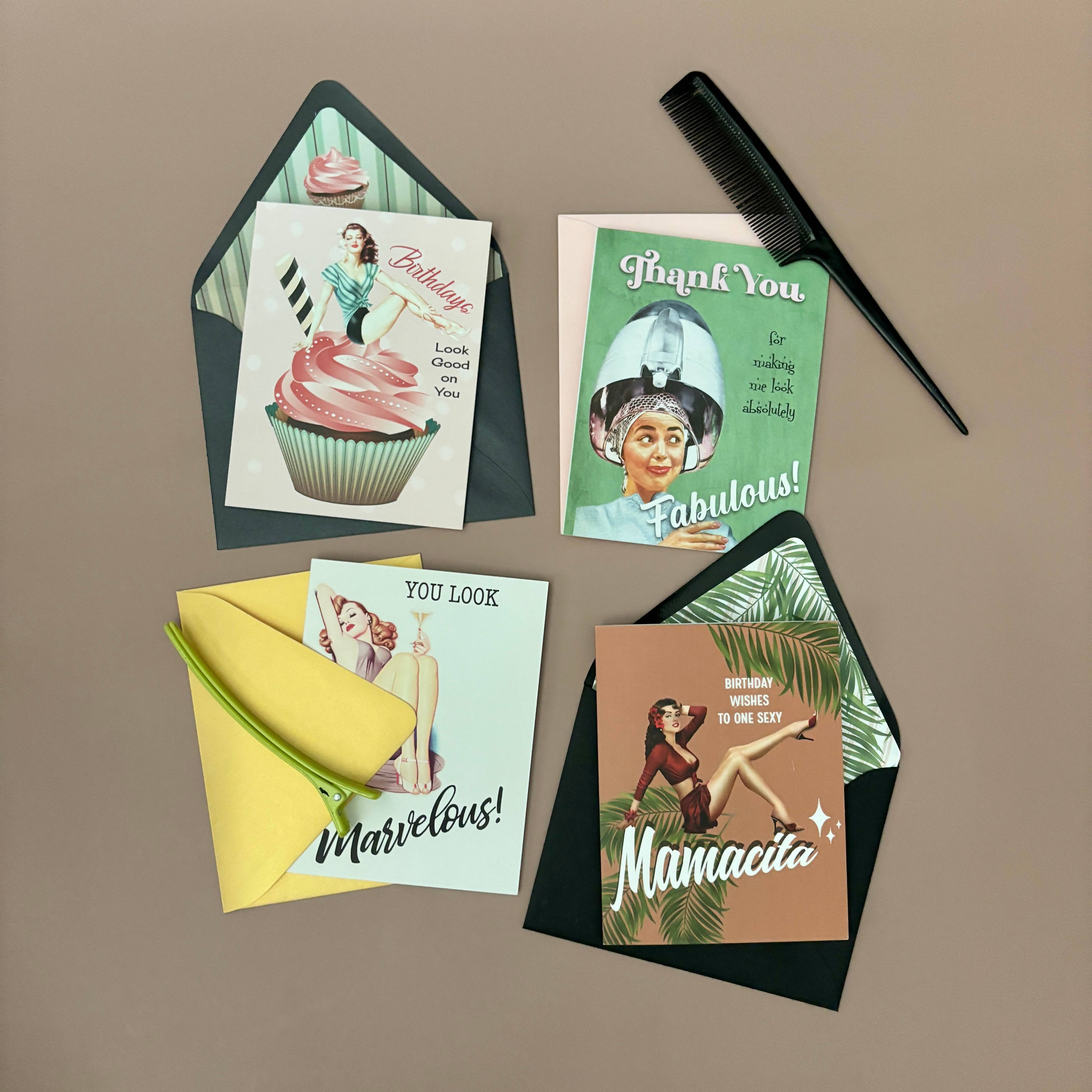 Mod Lounge Paper Company - Wholesale Birthday Card - You Look Marvelous Vintage Pinup Martini Birthday Card3
