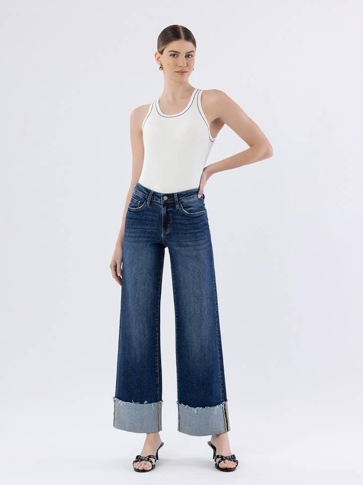 HIGH RISE CUFFED WIDE LEG JEANS LV1664 for wholesale by Lovervet by VERVET