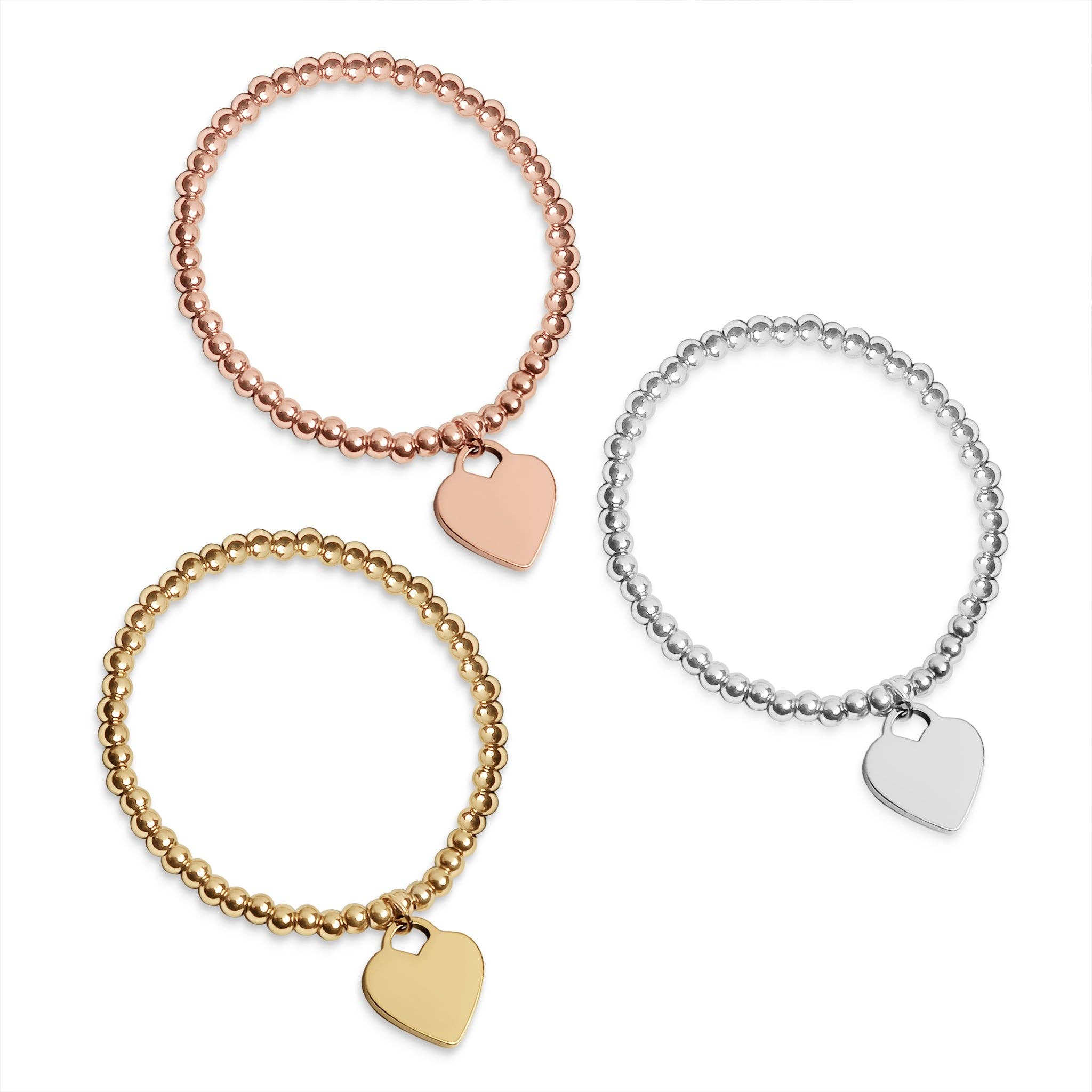 WJW - Wholesale Bedelarmbandje - 18K PVD-gecoate roestvrijstalen stretcharmband met hart en kralen1