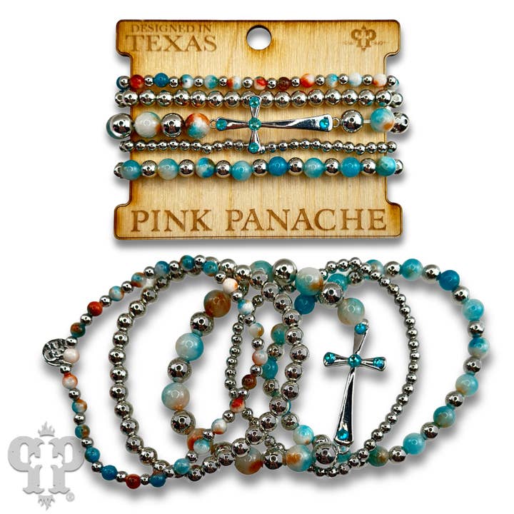 Pink Panache Brands - Wholesale Charm/Dangle Bracelet - Shiny finish cross bracelet with Austrian crystals
