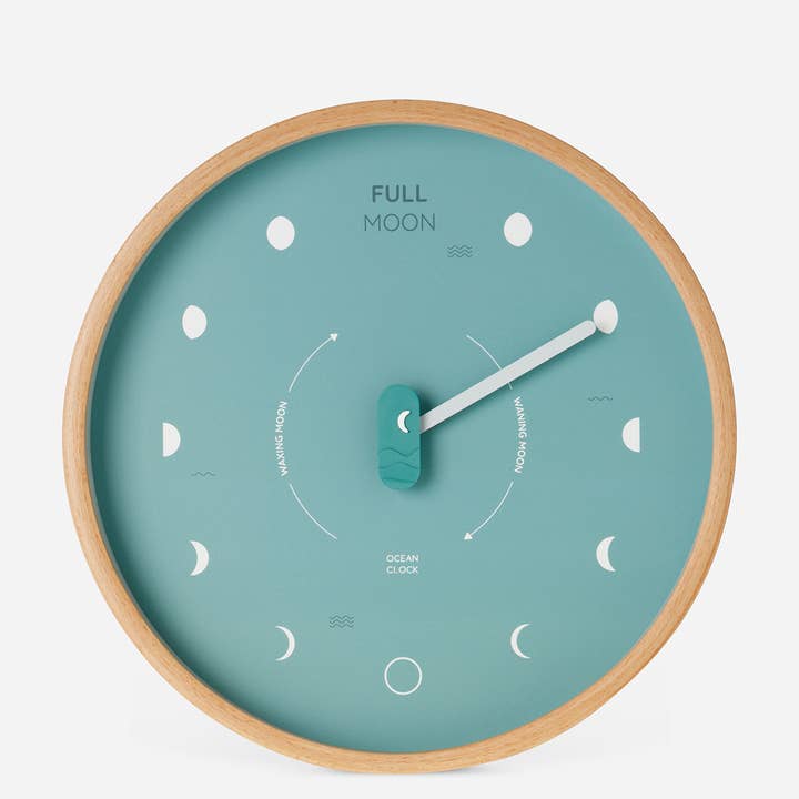 Ocean Clock - Wholesale Wall Clock - Moon Clock | Turquoise Wooden Moon Phase