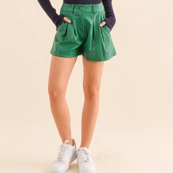 GREEN Pu Leather Shorts-HP0039 for wholesale on Faire10