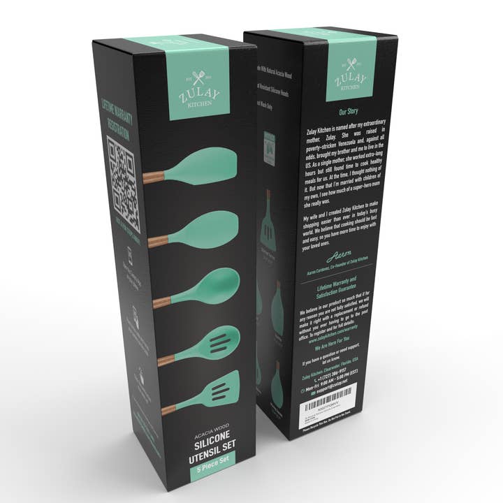 Zulay Kitchen - Wholesale Kitchen Utensil Set - 5-Piece Silicone Utensils Set with Wooden Handles2