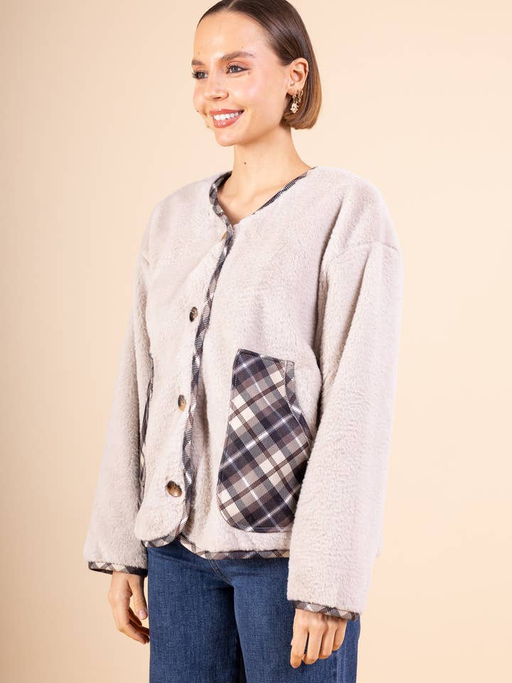 Pépouz' Paris - Wholesale Jacket - Women's - Fur jacket with checkered detail PV257611