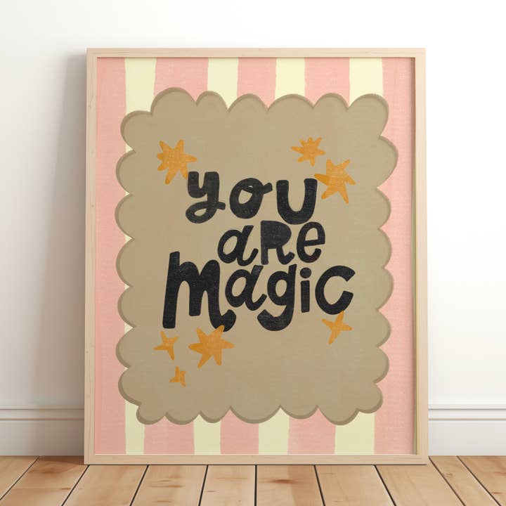 You are magic: Kids Illustration pink Nursery girl print for wholesale by Lara and Kin