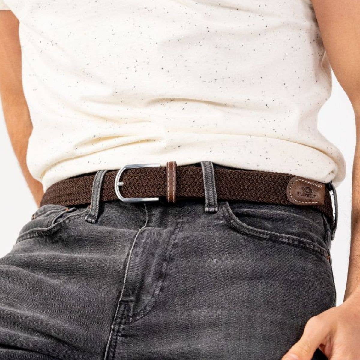 BILLYBELT - Wholesale Riem - Heren - Bladbruine elastische gevlochten riem2