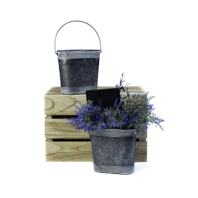 Buhi Imports - Vente Pochette cadeau - Seau ovale vintage de 7 pouces à rayures blanches2