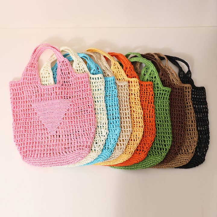 Versatile Hollow Pattern Woven Handbag Stylish Beach Tote Bag for wholesale by SALINA TRADING INC