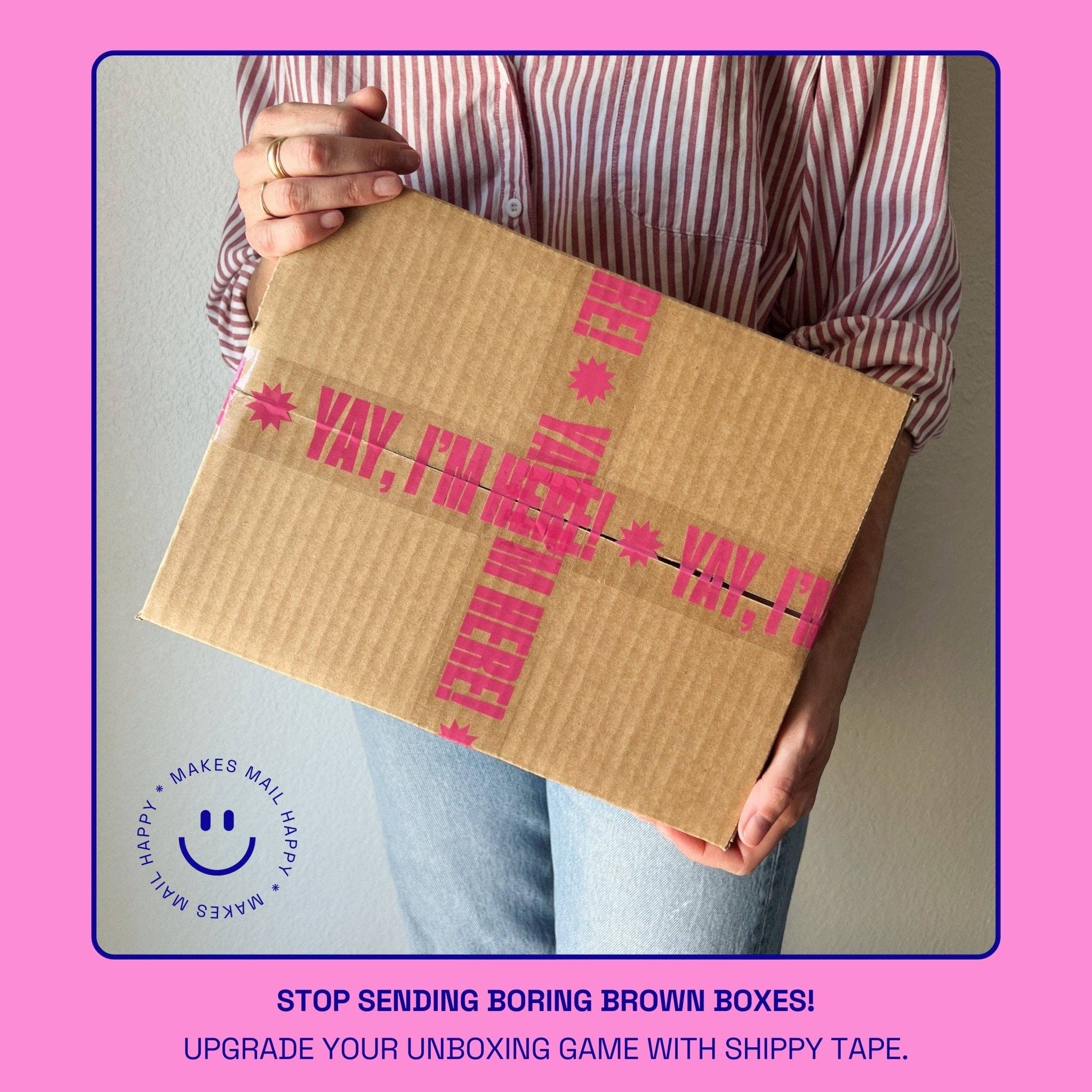 Shippy Tape - Venta al por mayor Papel celofán - ¡Sí, estoy aquí! Cinta de envío: transparente/rosa1