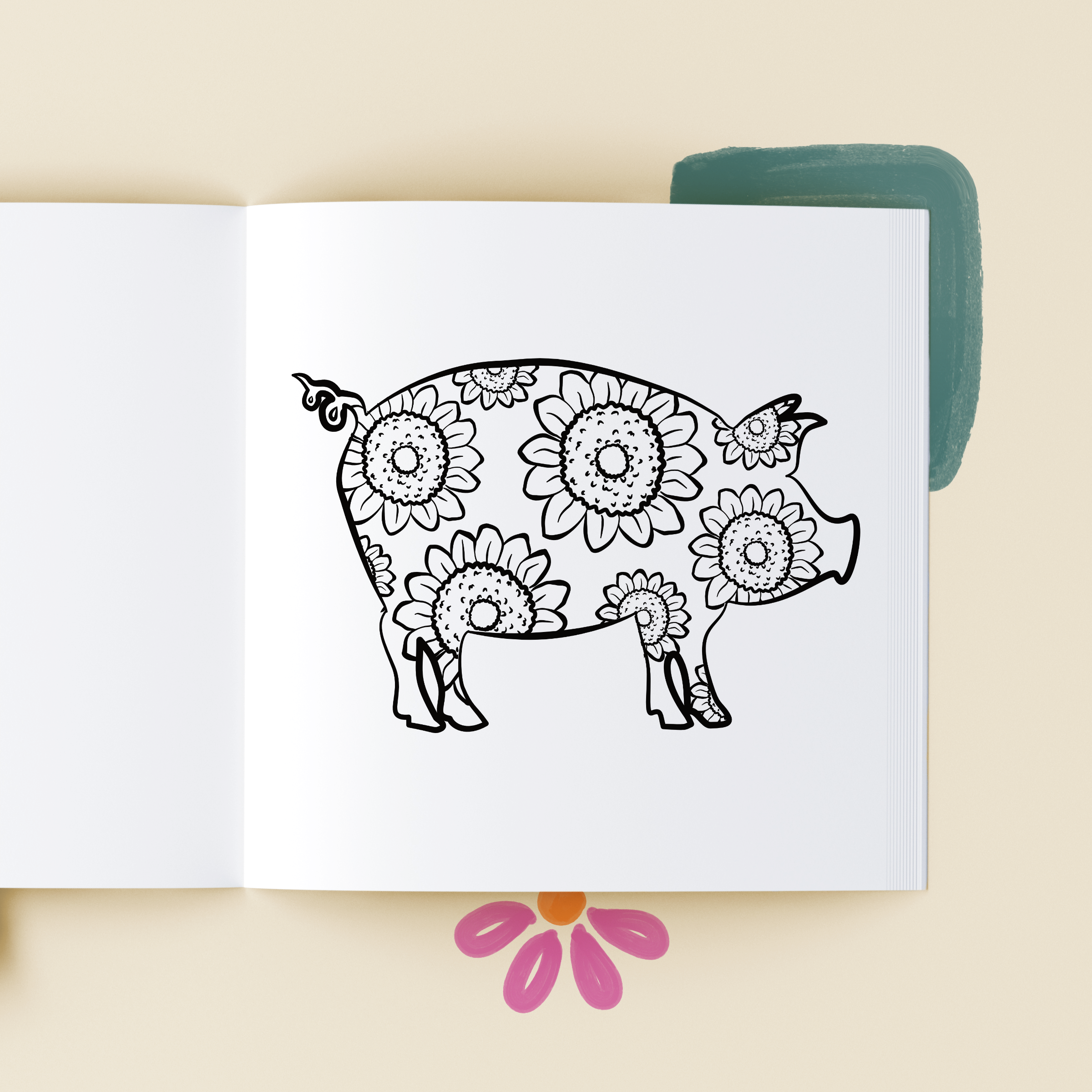 Middlefork & Co. - Wholesale Coloring & Activity Book - Adult - Flowered Farm Friends: Cheerful Coloring Book Adults & Teens5