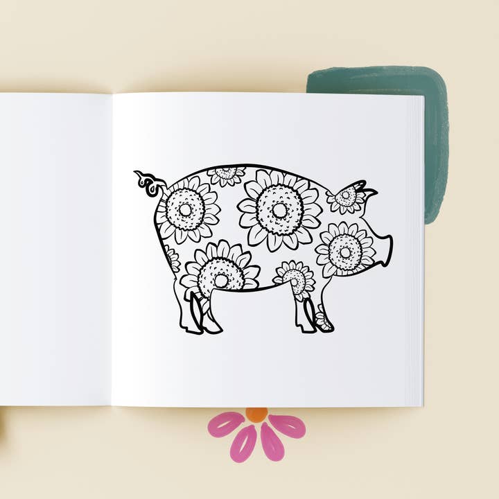 Middlefork & Co. - Wholesale Coloring & Activity Book - Adult - Flowered Farm Friends: Cheerful Coloring Book Adults & Teens5