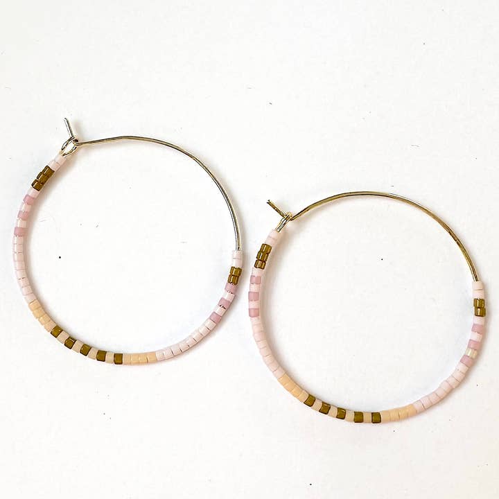 Found & Feral - Wholesale Hoop Earrings - Beaded Hoop Earrings - Pink and Olive0
