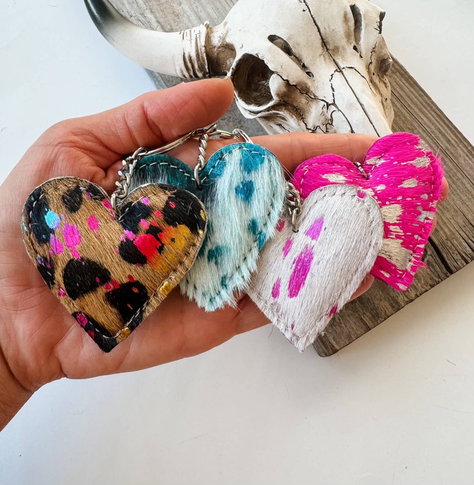 Boho Ranch Shop - Wholesale Keychain - Women's - Western Heart Cowhide Hairon Keychain11