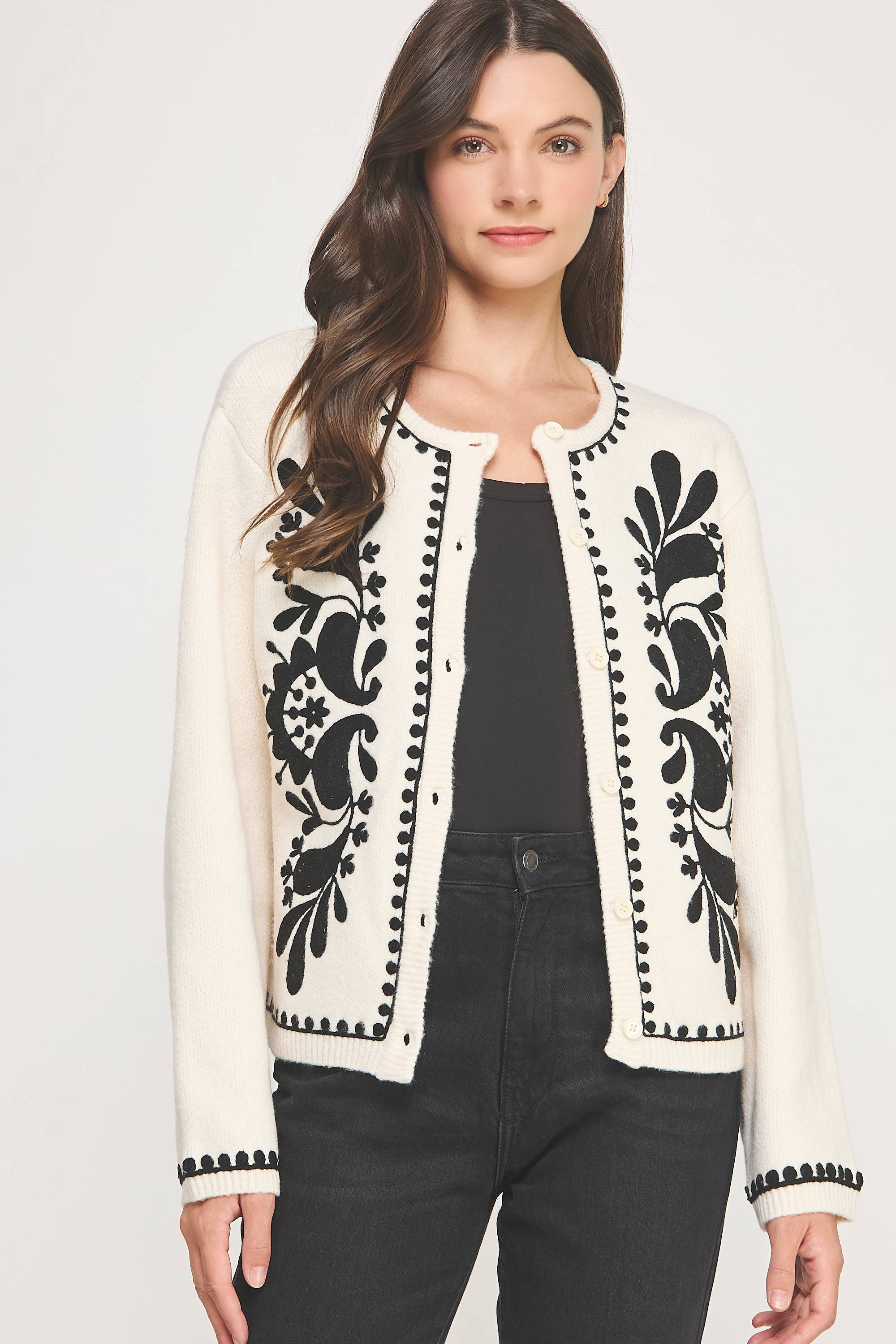 Strut & Bolt – wholesale Cardigan – Women’s – Embroidery Knitted Cardigan Sweater0