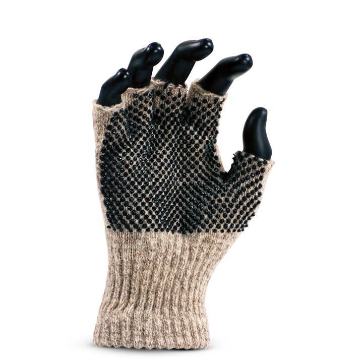 Brown Tweed Handwear Gripper Medium Weight Fingerless Glove for wholesale on Faire