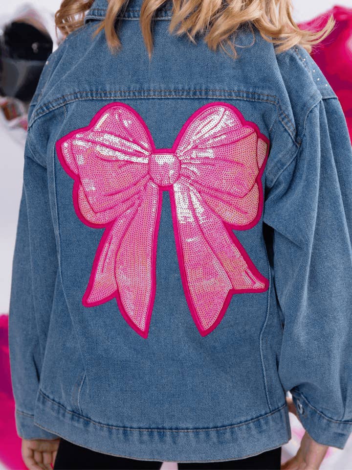 Ellaria Sequin Bow Denim Jacket for wholesale by Mia Belle Girls • Wholesale