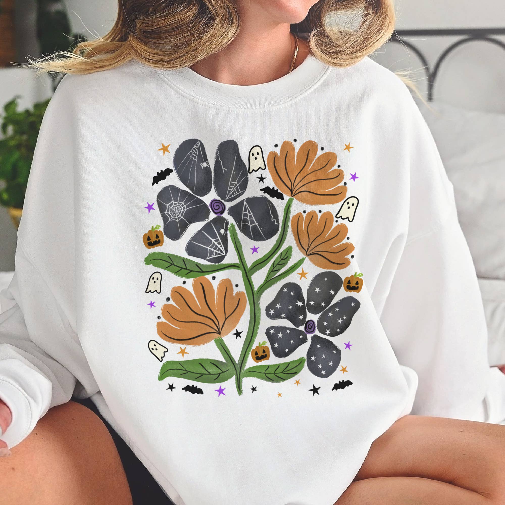 Par.tees by Party On! - Wholesale Graphic Sweatshirt - Women's - Halloween Floral Fall Flower Pumpkin Graphic Sweatshirt0