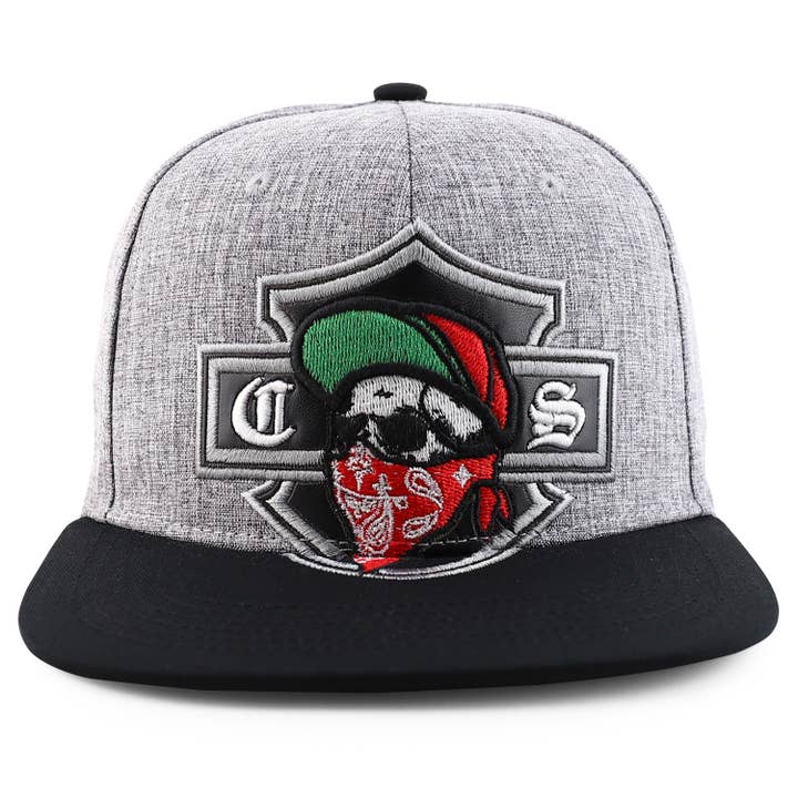 Trendy Apparel Shop - Venta al por mayor Gorra snapback - Hombre - Gorra Snapback con diseño de calavera chicana y pico plano bordado4