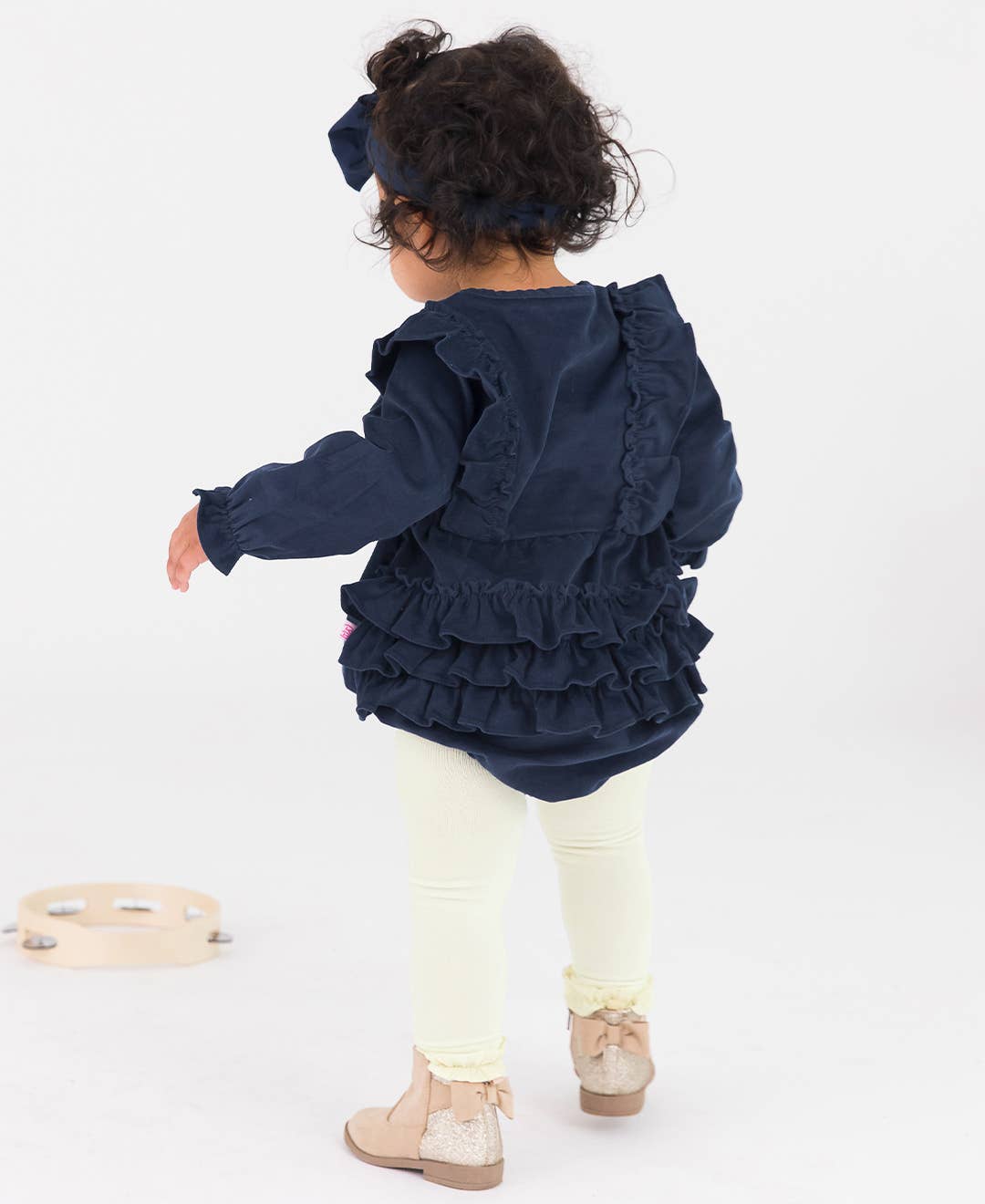 Blue Baby Girls Dark Navy Stretch Corduroy Waterfall Bubble Romper for wholesale on Faire7