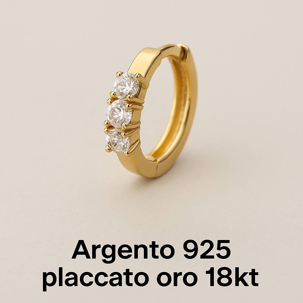 Alta Gioielli - Vendita all'ingrosso Orecchini a cerchietto - Orecchino Trilogy in argento 925 - cerchietto a scattino, made in Italy