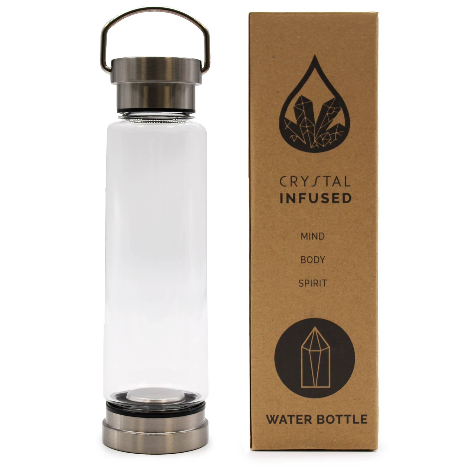 Ancient Wisdom – wholesale Water bottle – Glass Water Bottle - Metal Base & Lid1