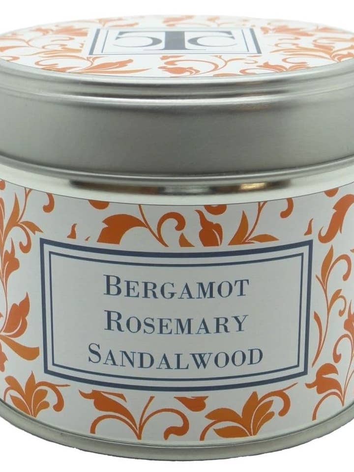Lata de vela perfumada de alecrim e sândalo de bergamota 35 horas por atacado de The Candle Company