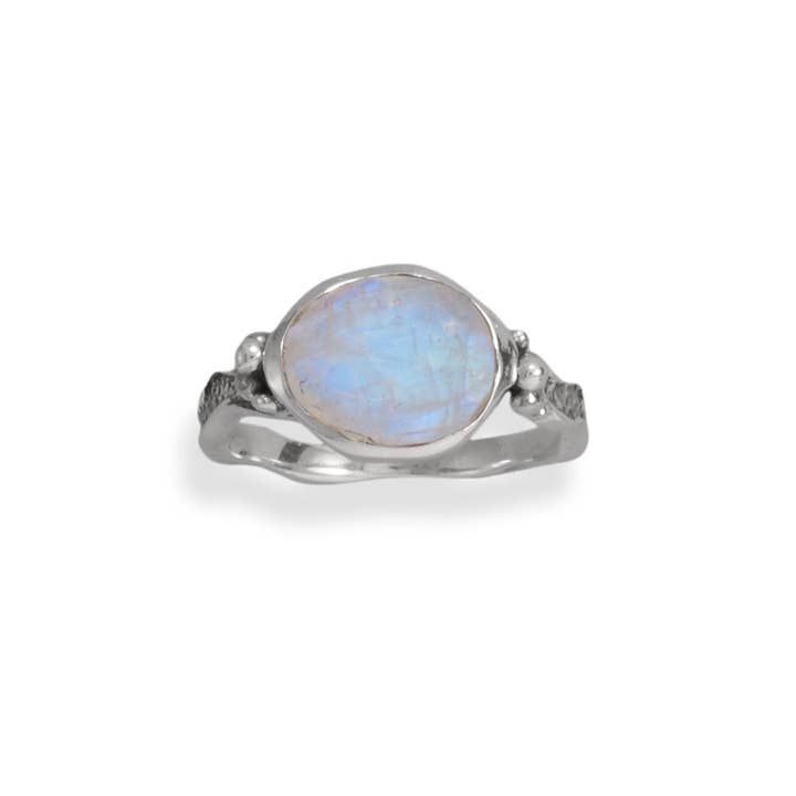Oxidized Rainbow Moonstone Wavy Band Ring for wholesale by Silver Stars Collection