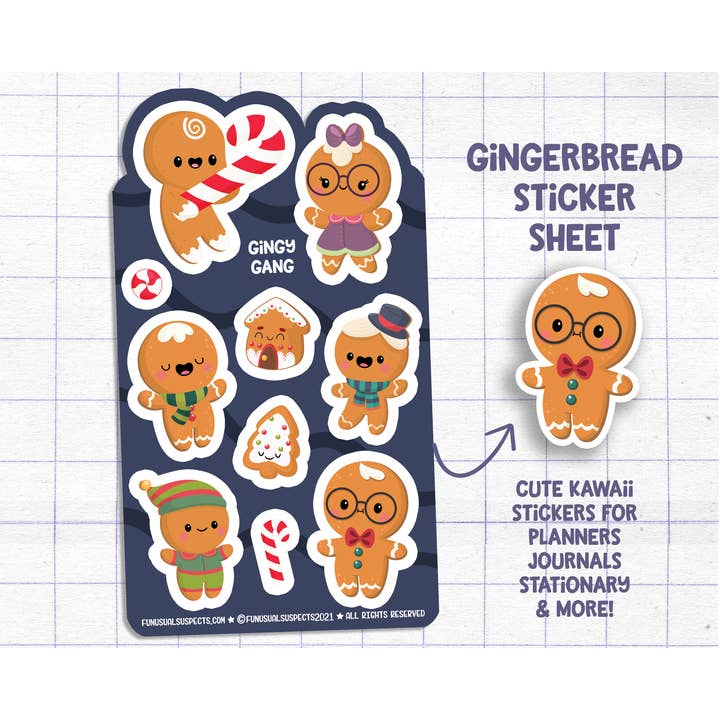 Gingerbread Sticker Sheet for wholesale by FunUsual Suspects