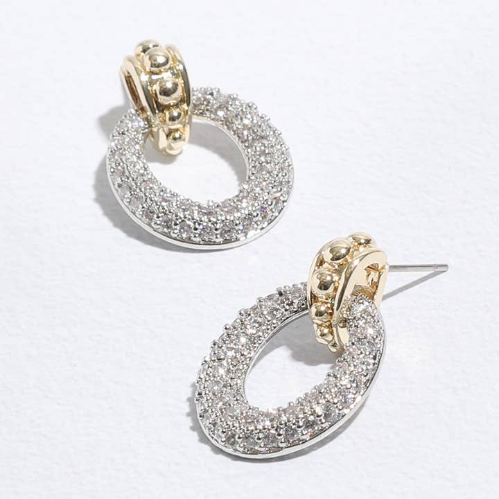 Door Knocker Inspired CZ Two-Toned Post Earrings for wholesale by Fashion City
