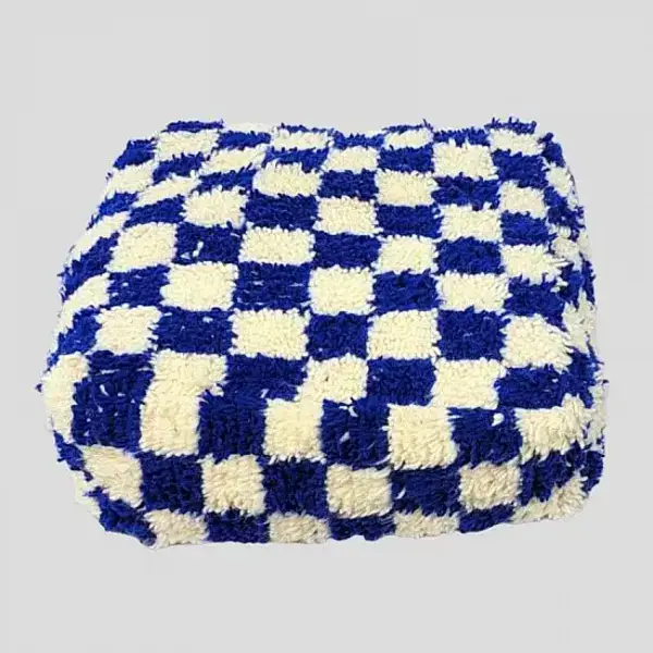 High crafty – wholesale Pouf – 🪑 Moroccan Checkered Blue Pouf – Handmade Wool Floor Cushio0