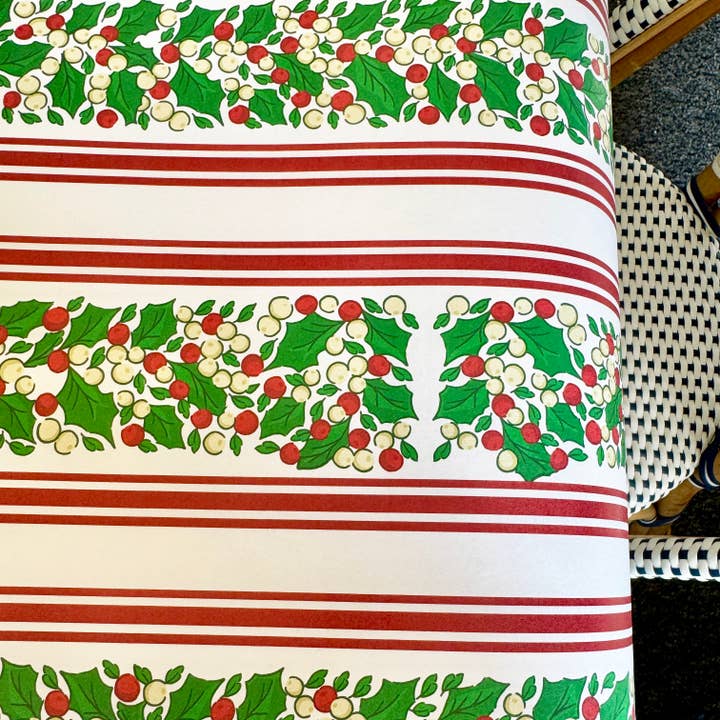 WH Hostess Social Stationery - Wholesale Disposable Table Cover/Runner - Paper Table Runner | Christmas Holly Stripe1