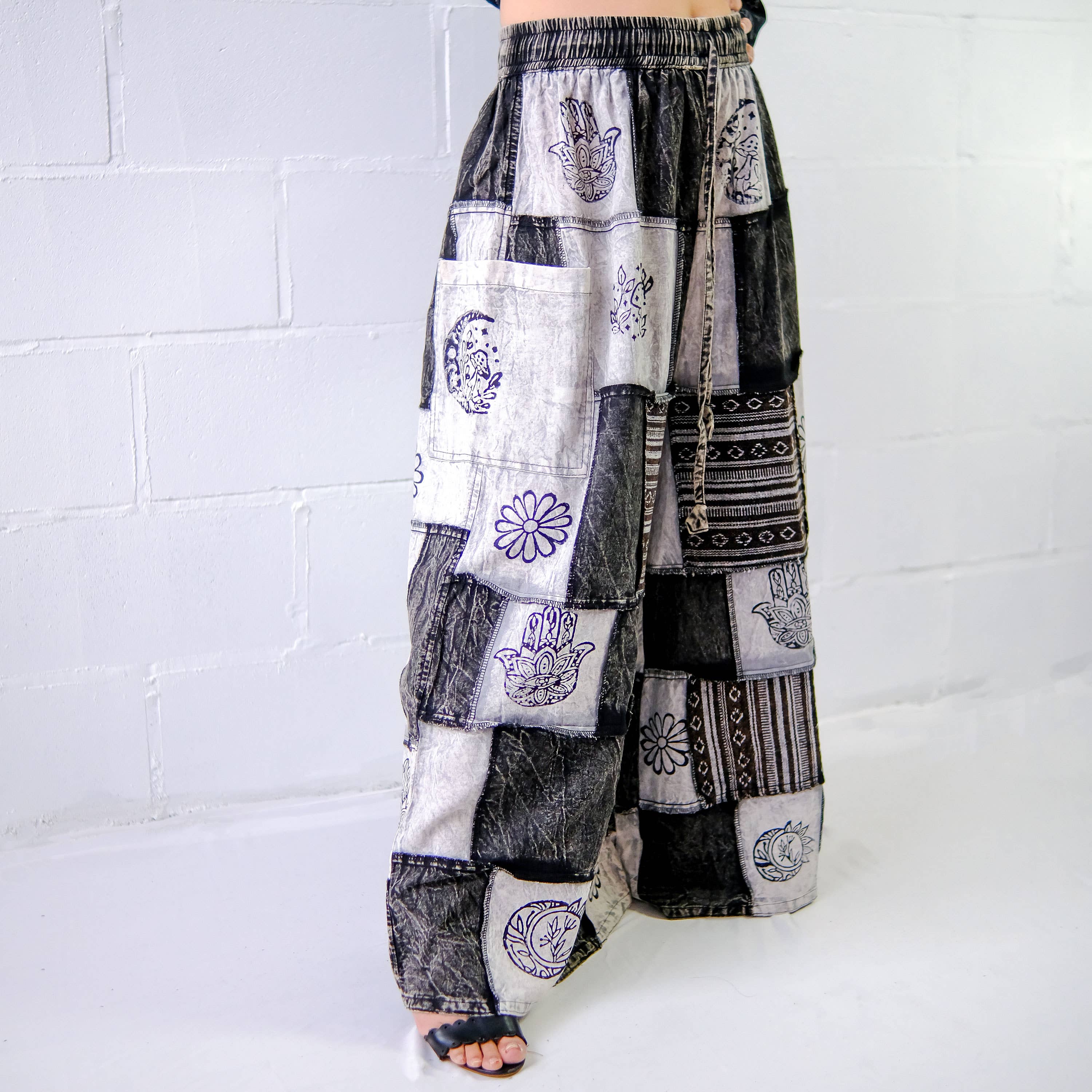 Karma Nepal Crafts - Wholesale Pants - Women's - Cotton Patchwork Wide Leg Boho Pants3
