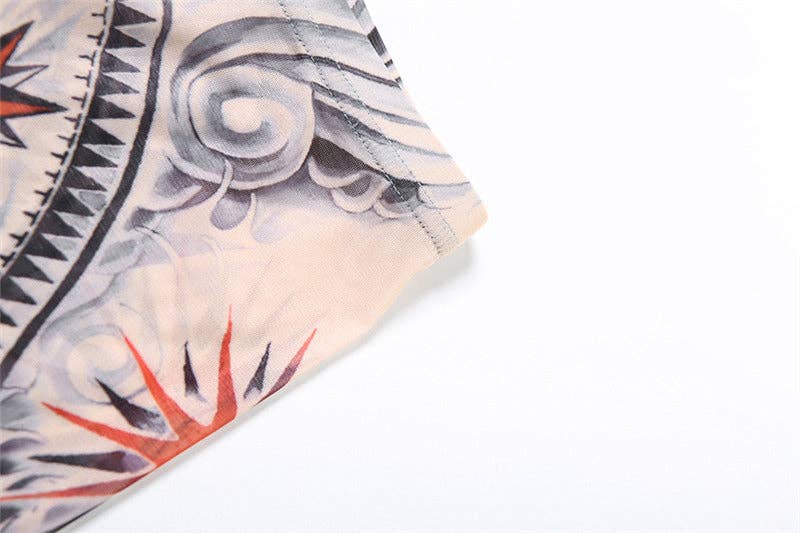 KHAKI MB FASHION TATTOO MESH CROP TOP LEGGING 2 PCS SET 1304LY for wholesale on Faire17