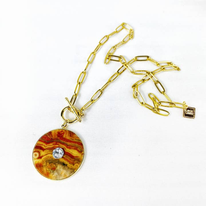 Black Lamb Design - Wholesale Pendant/charm necklace - Genuine Crazy Lace Agate Fob Necklace Made in Australia1