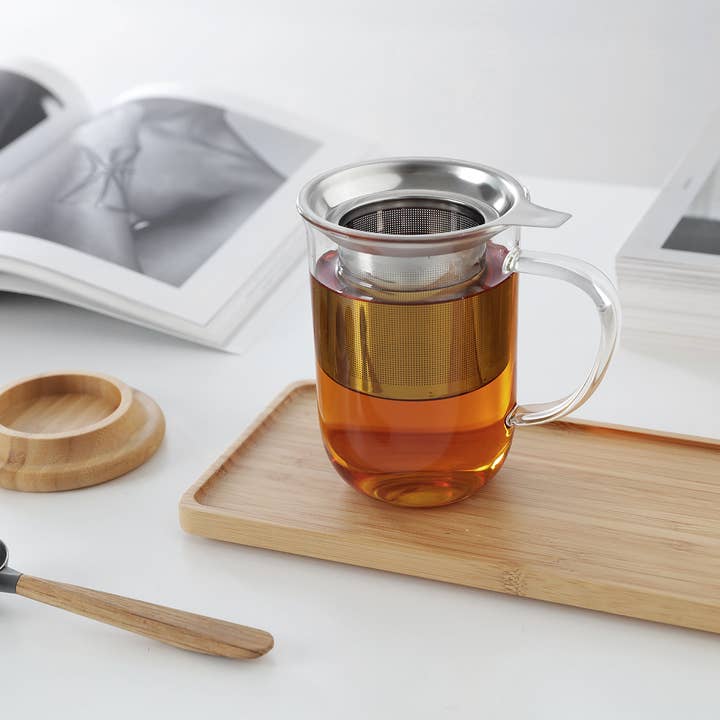 Viva | Espro | Liiton - Wholesale Tea Strainer/Infuser - Minima™ Balance Glass Mug & Wood Lid w/ Infuser2
